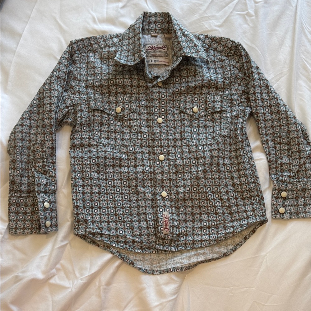 Rafter C ProFlex 45 Boys Geometric Patterned Button Down Shirt NWOT